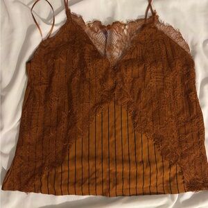 Zara Brown Asymmetrical Lace Camisole